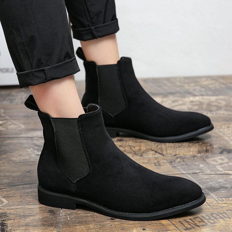 Hösten Och Vintern Enfärgade Chelsea Herrstövlar Mode Stor Storlek Mocka Over-the-foot Ankelstövlar Business Casual Läder Boots För Män