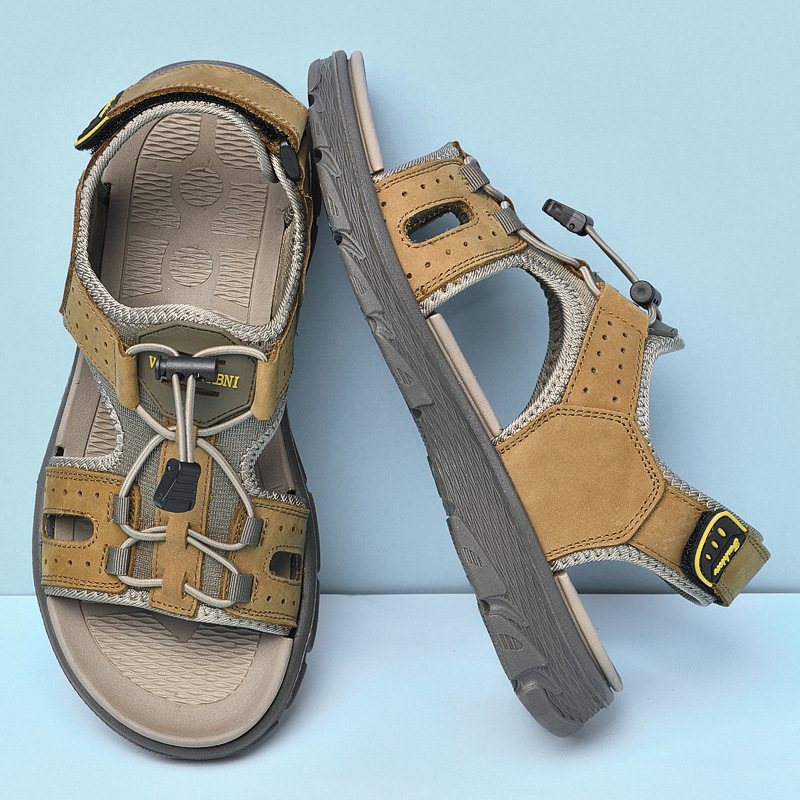 Sandaler Herr 2024 Sommar Utomhus Casual Tofflor Strandskor Läder Stor Storlek Herrskor Trend