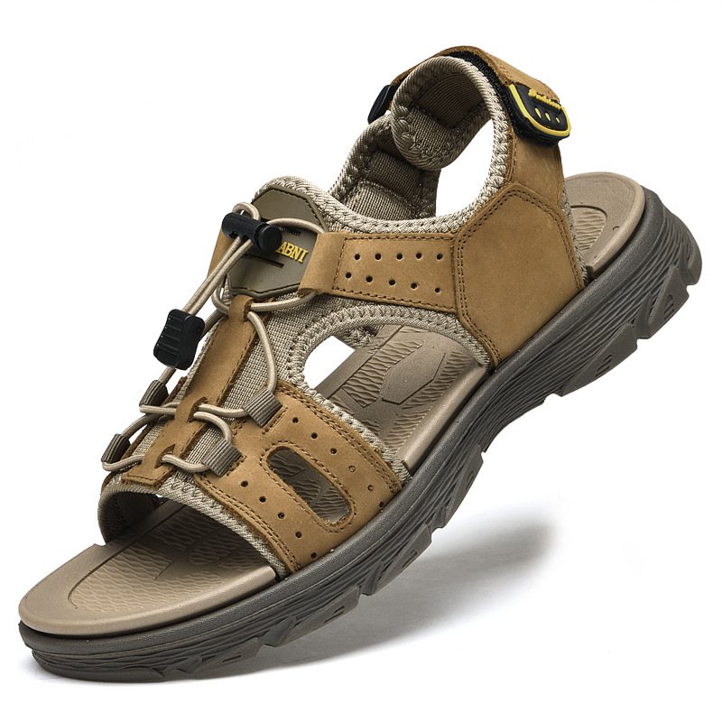 Sandaler Herr 2024 Sommar Utomhus Casual Tofflor Strandskor Läder Stor Storlek Herrskor Trend