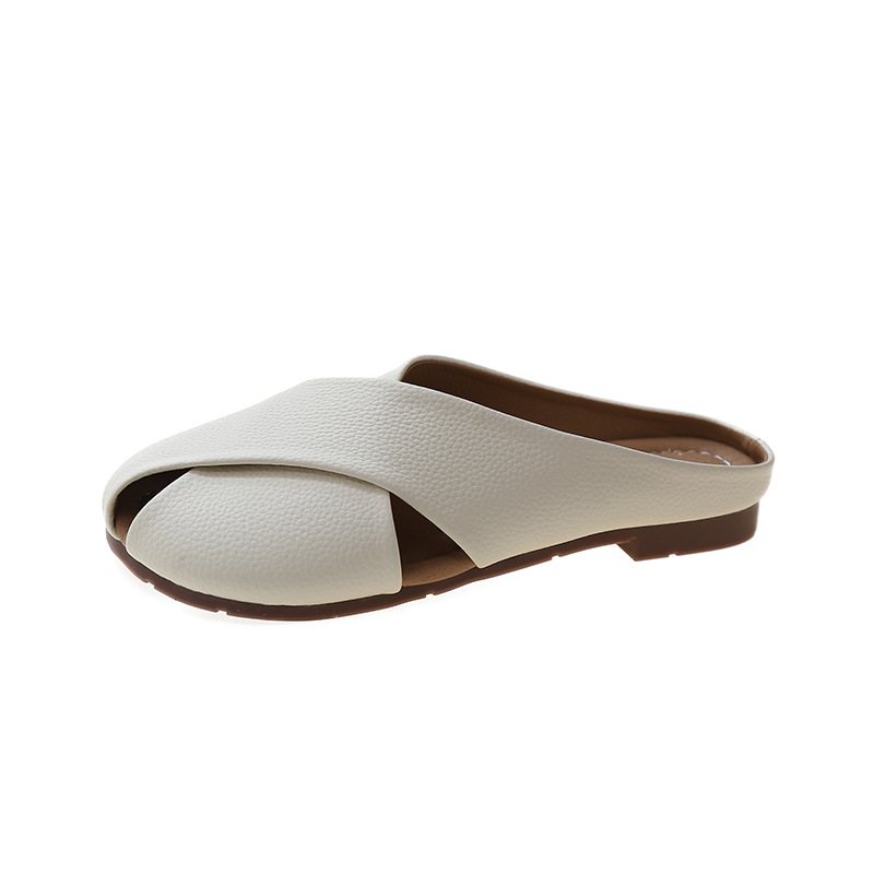 Baotou Tofflor Dam Sommar 2024 Nya Gravida Damskor Breda Feta Fötter Sandaler Platta Slip-on