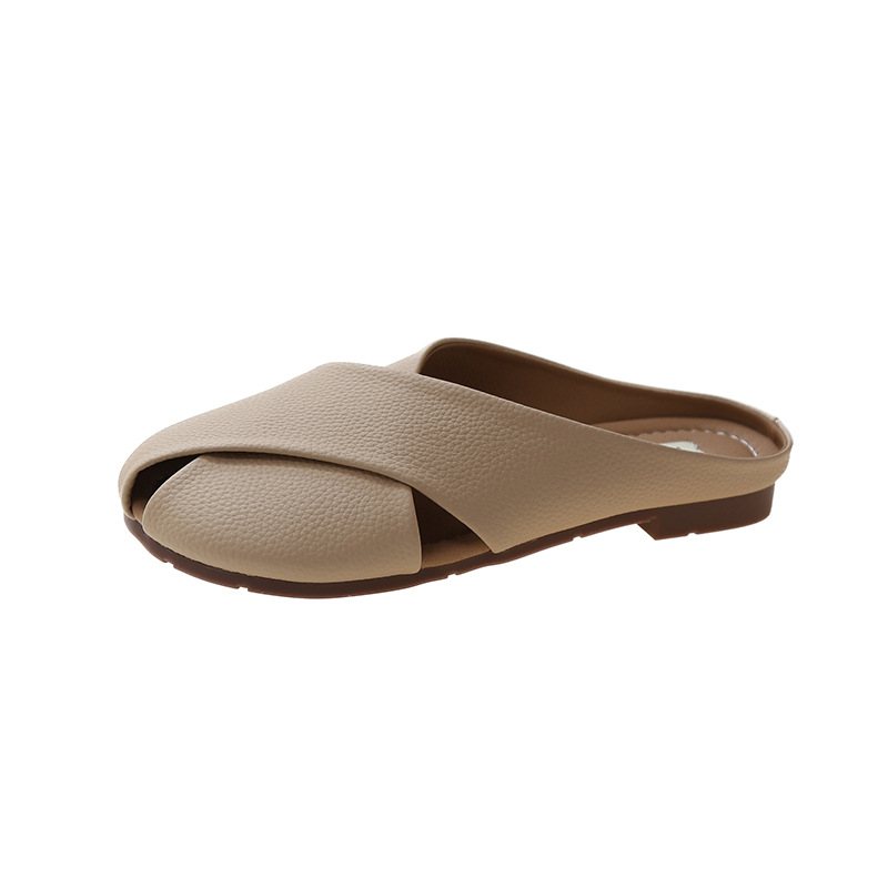 Baotou Tofflor Dam Sommar 2024 Nya Gravida Damskor Breda Feta Fötter Sandaler Platta Slip-on