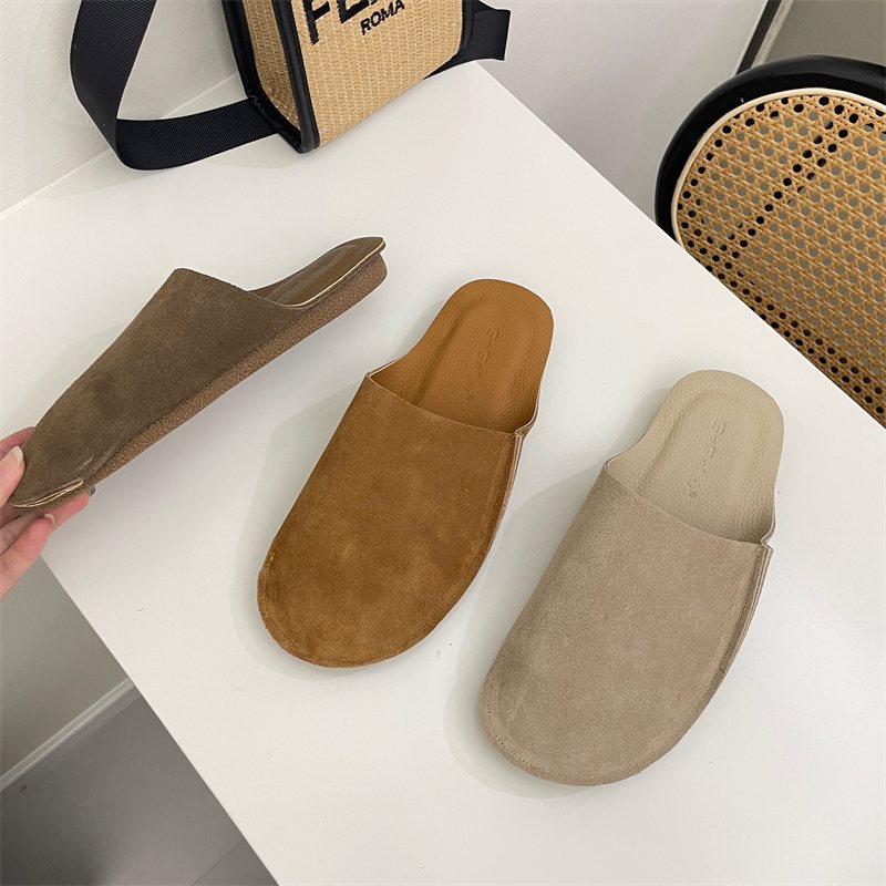 Riktigt Mjukt Läder Slip-on Sandaler Tofflor Dam 2024 Vår Och Sommar Nya Baotou Muller Borken Skor