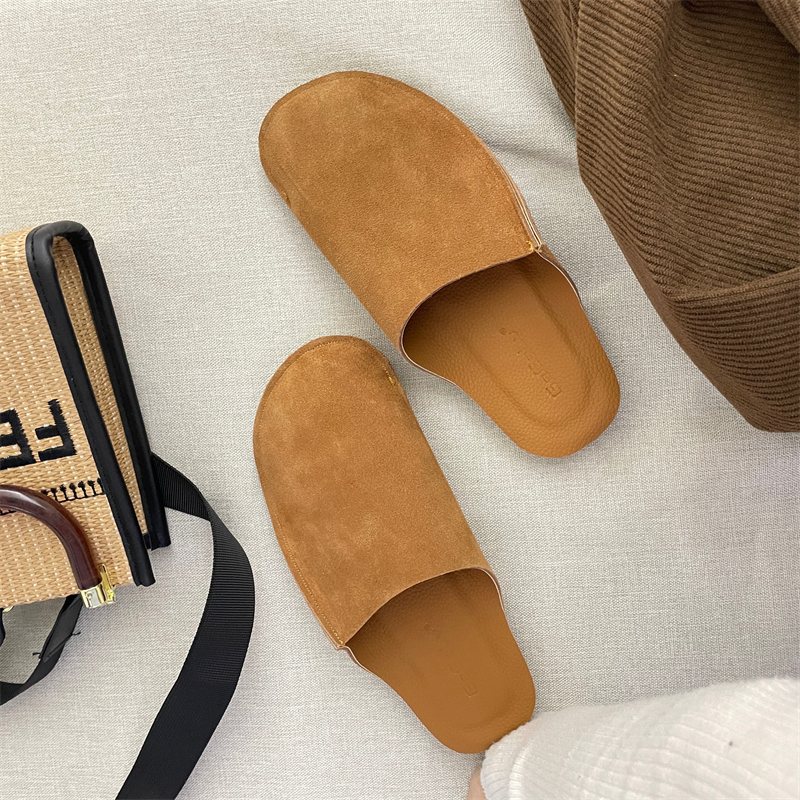 Riktigt Mjukt Läder Slip-on Sandaler Tofflor Dam 2024 Vår Och Sommar Nya Baotou Muller Borken Skor