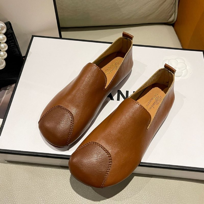 2024 Tidig Vår Nya Retro Mjukbottna Ärtor Skor Slip-on Loafers Rund Tå Bekväma Klänning Kvinnor