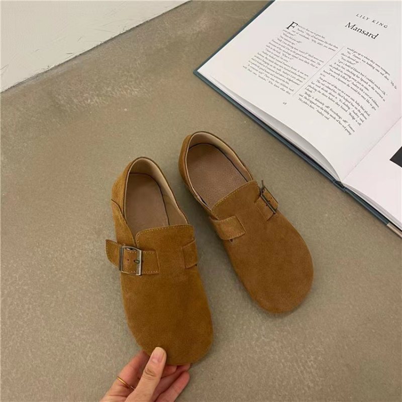 Retro Doudou Skor Dam Vår Och Höst Nya Sena Mjuk Botten Rund Tå Platta Casual Slip-on