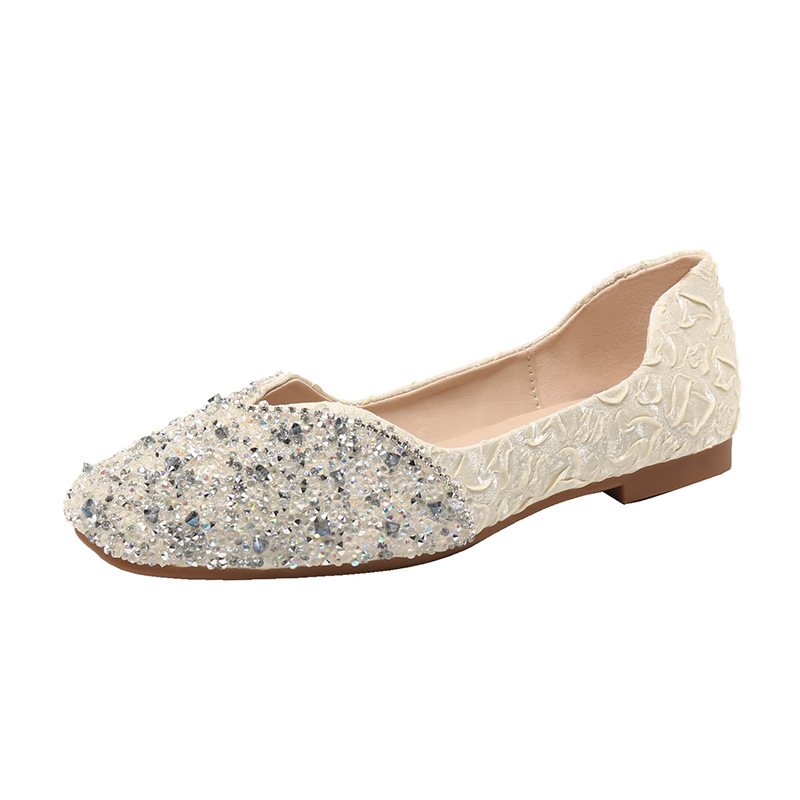 Rhinestone Platta Skor Dam Platt Botten 2024 Nya Ärter Sommar Eleganta Stor Storlek 41-43