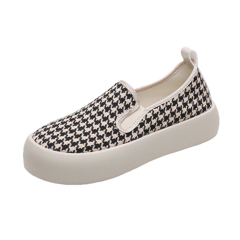 Slip-on Tjocksulade Peas Shoes Dam 2024 Våren Nytt Mode Rut Bekväma Casual Platta Skor