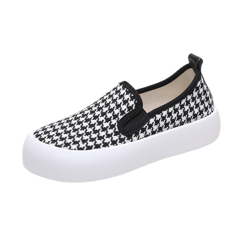 Slip-on Tjocksulade Peas Shoes Dam 2024 Våren Nytt Mode Rut Bekväma Casual Platta Skor