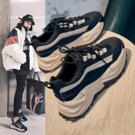 Trendiga Kvinnor 2024 Vår Och Höst Nya Avslappnade Tjocksulor Student Förhöjda Sneakers Hösttrend